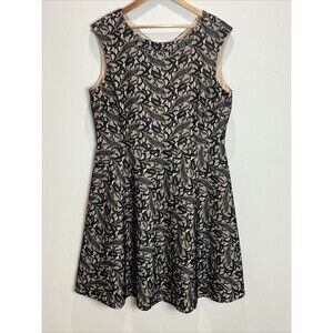 Tahari Arthur S Levine Betty Black Nude Floral Lace Fit and Flare Dress Size 16